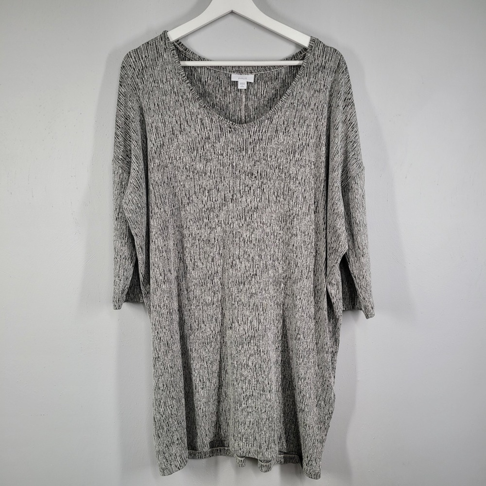 PURE‎ JILL Dress Size LARGE Petite Gray Linen Blend Tunic V-Neck 3/4 Sleeve